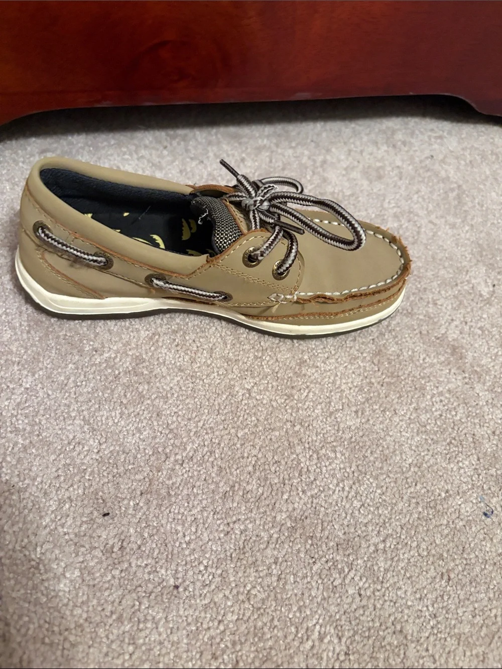 Kids Tan Boat Shoes with Striped Laces